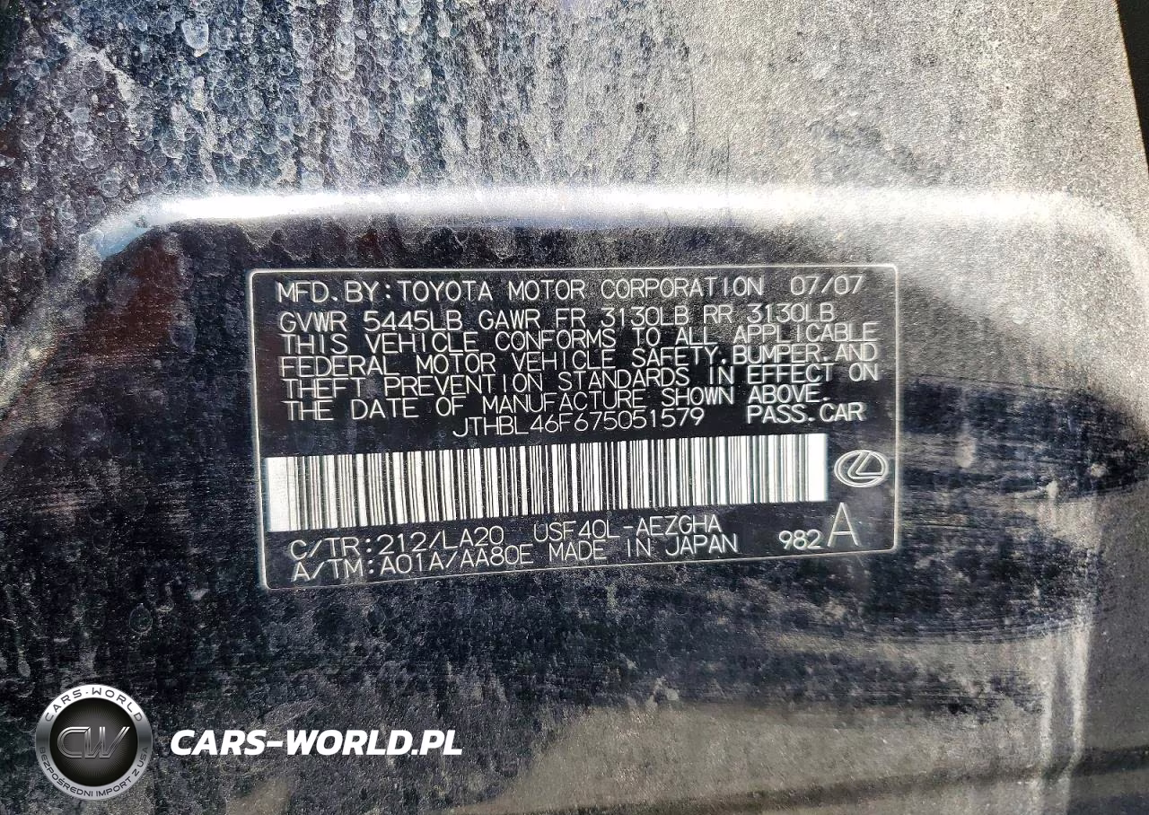 2007 Lexus Ls 460 VIN:JTHBL46F675051579 - 12