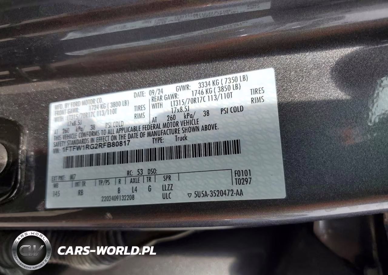 2024 Ford F150 Raptor VIN:1FTFW1RG2RFB80817 - 12