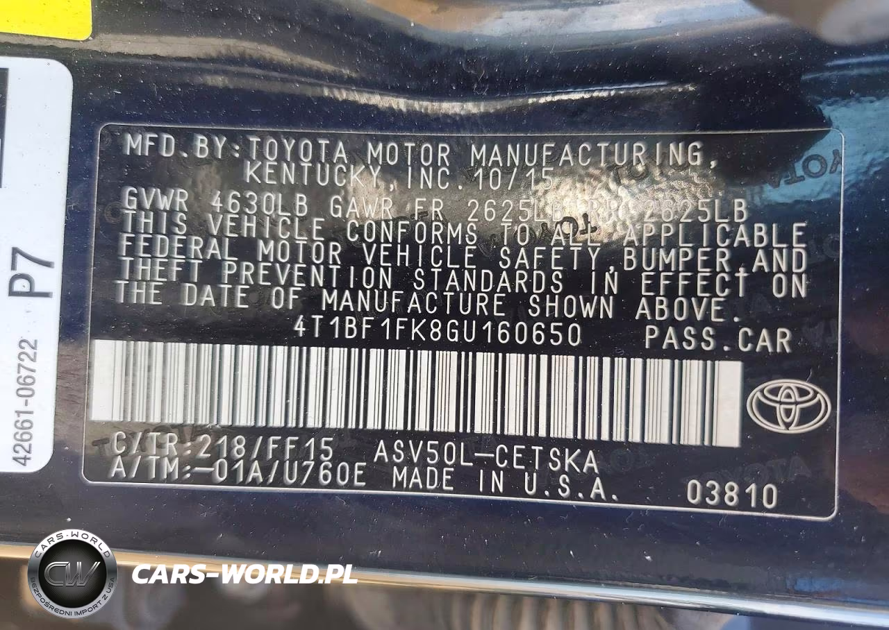 2016 Toyota Camry VIN:4T1BF1FK8GU160650 - 12