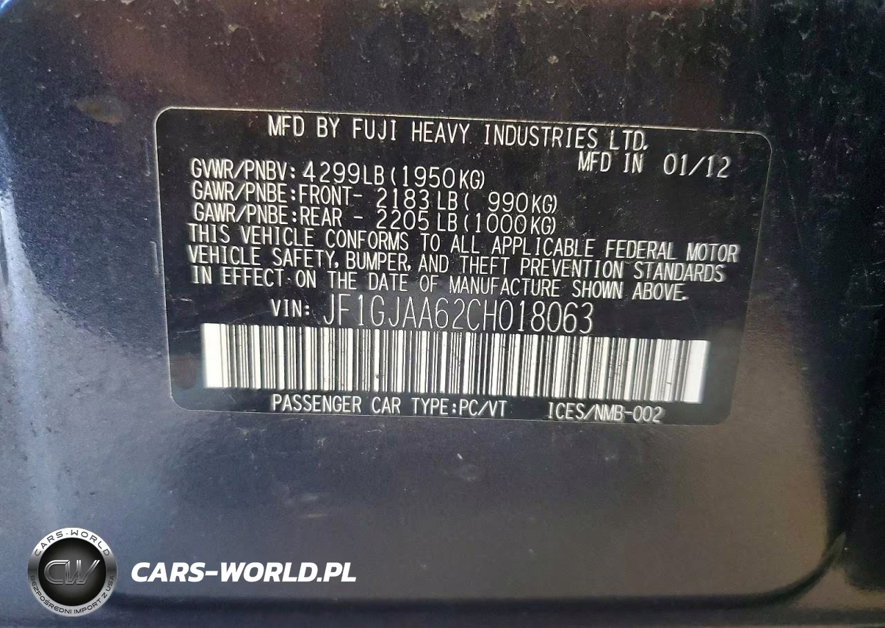 2012 Subaru Impreza VIN:JF1GJAA62CH018063 - 12