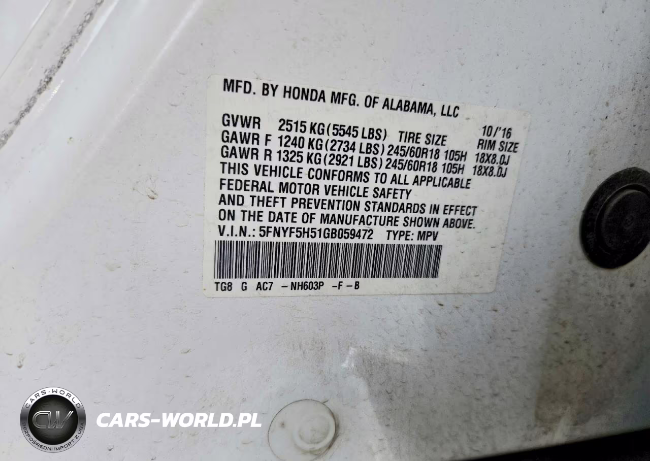 2016 Honda Pilot Exl VIN:5FNYF5H51GB059472 - 13