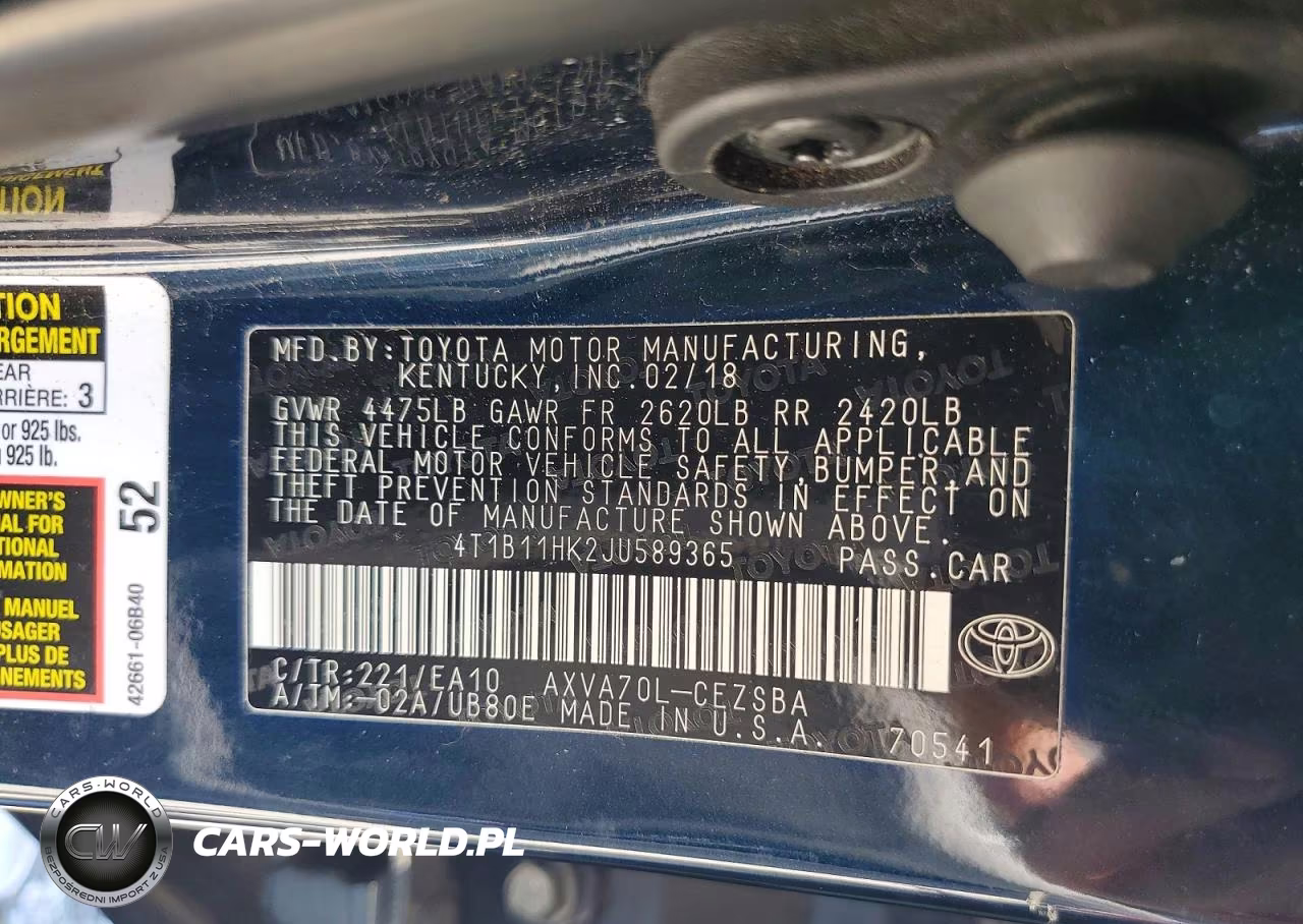 2018 Toyota Camry Se VIN:4T1B11HK2JU589365 - 12
