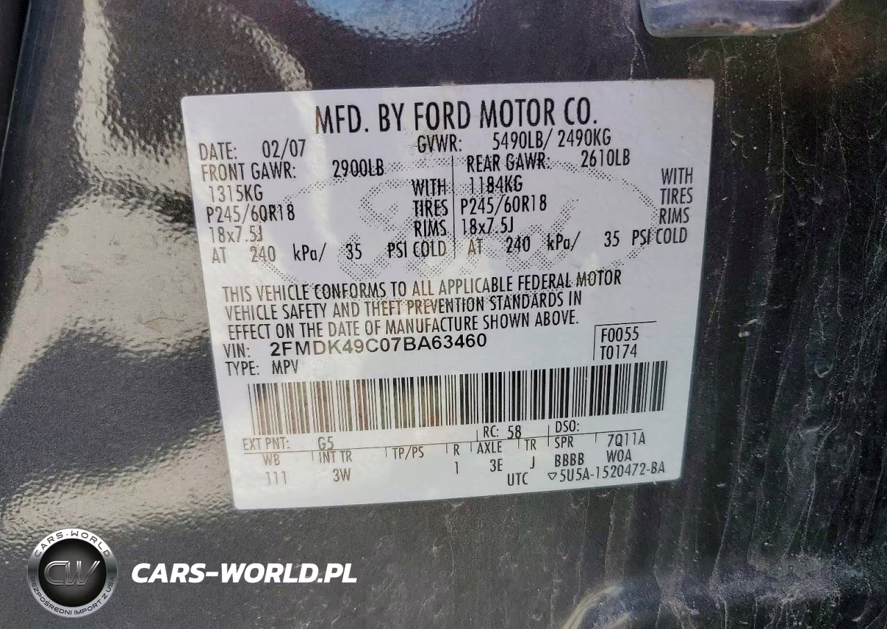 2007 Ford Edge Sel Plus VIN:2FMDK49C07BA63460 - 13