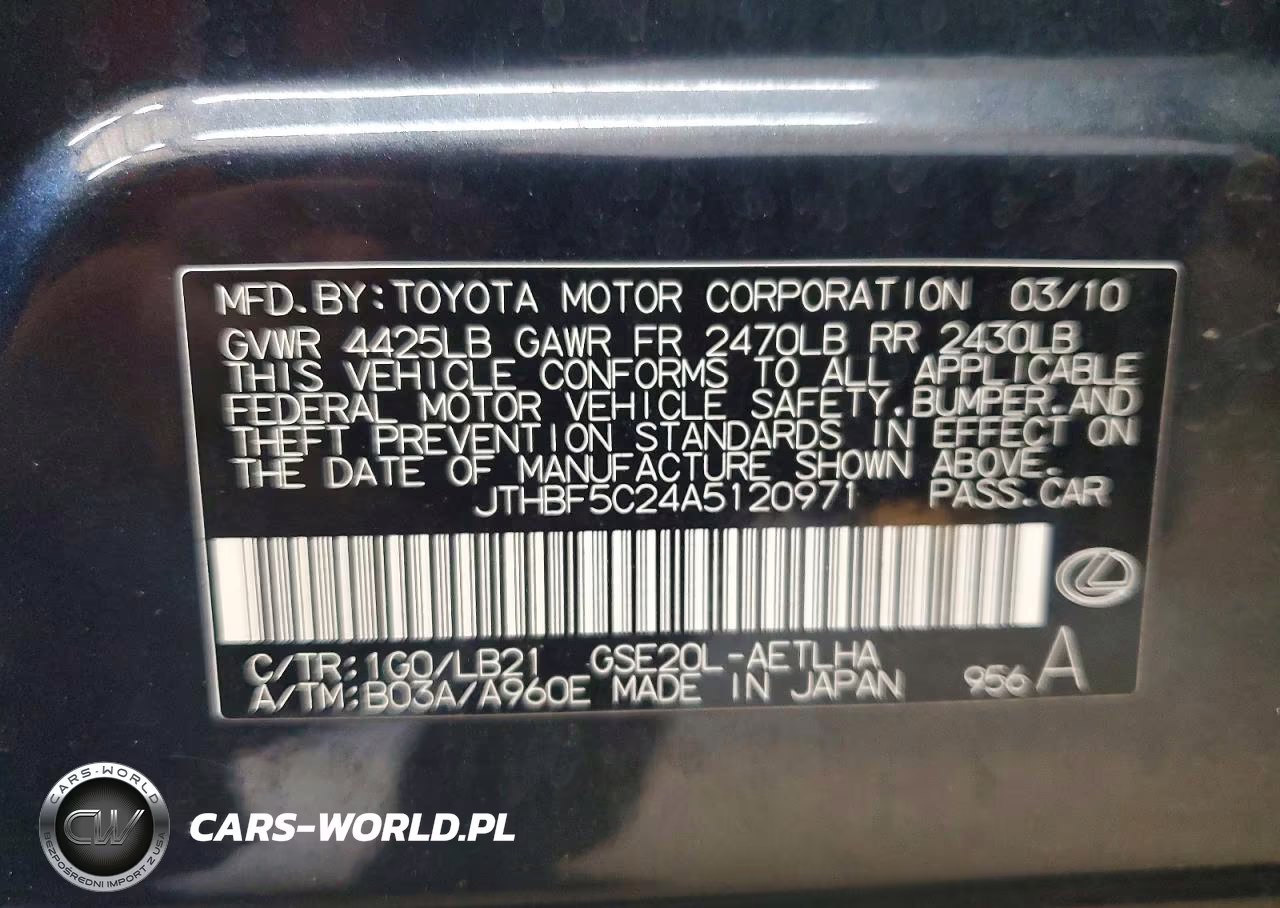 2010 Lexus Is 250 VIN:JTHBF5C24A5120971 - 12