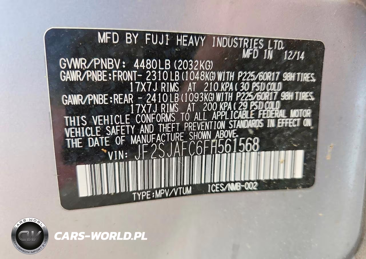 2015 Subaru Forester 2.5I Premium VIN:JF2SJAFC6FH561568 - 14