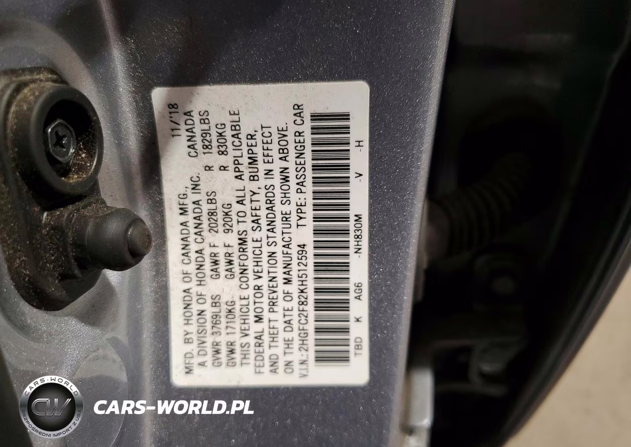 2019 Honda Civic Sport VIN:2HGFC2F82KH512594 - 13