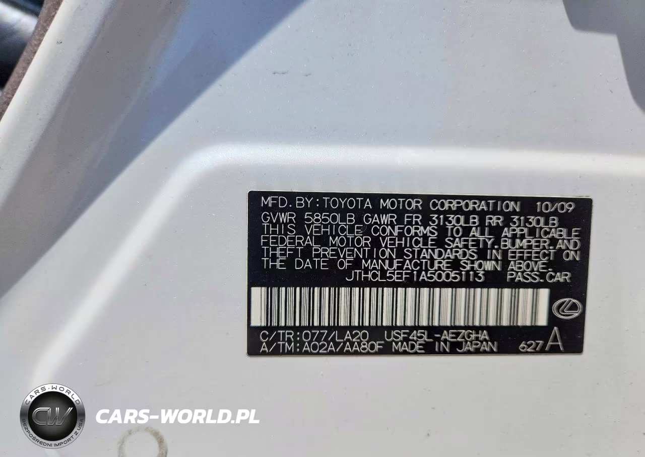 2010 Lexus Ls 460 VIN:JTHCL5EF1A5005113 - 12