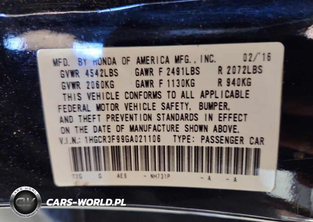 2016 Honda Accord 2D Ex VIN:1HGCR3F99GA021106 - 12