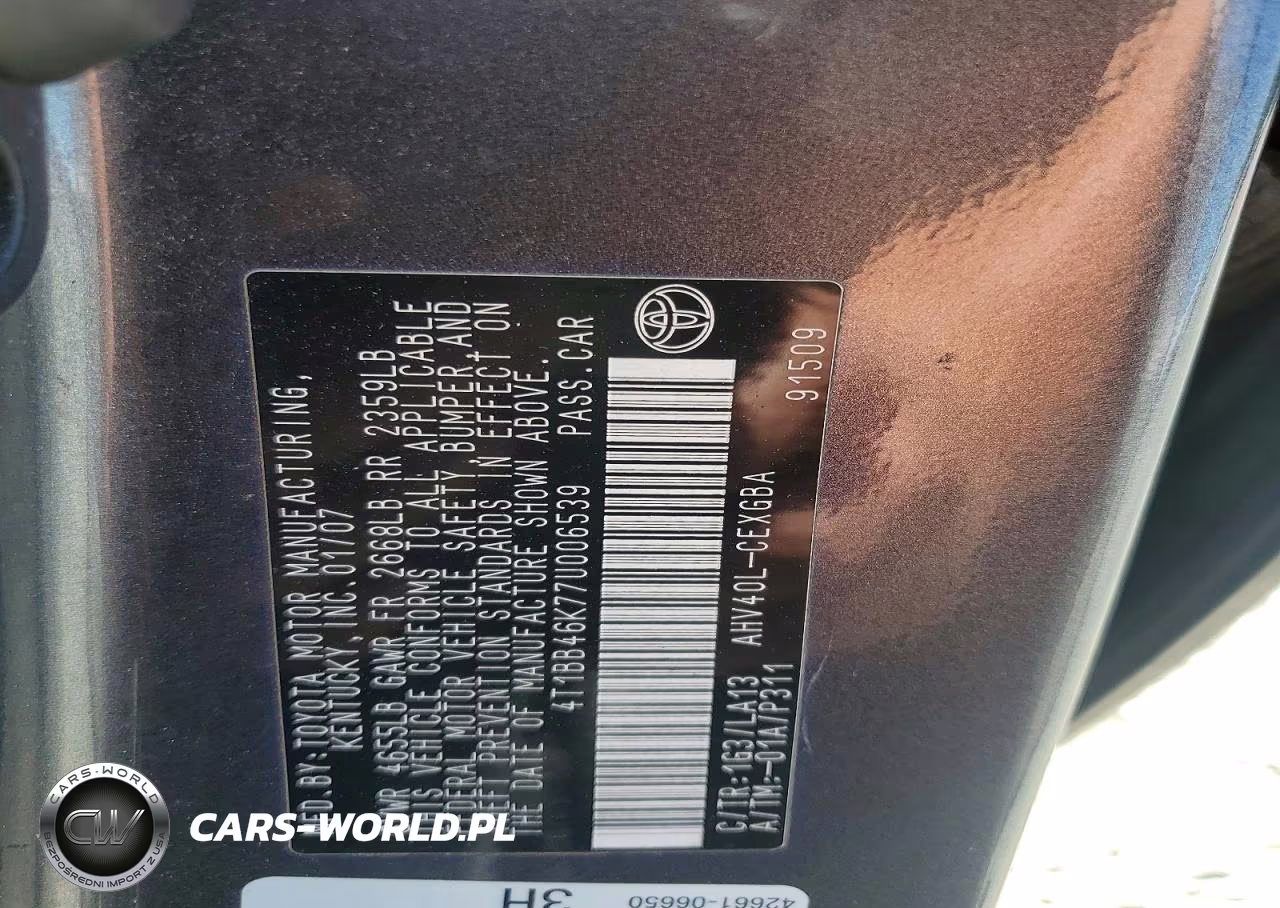 2007 Toyota Camry Hybrid VIN:4T1BB46K77U006539 - 13