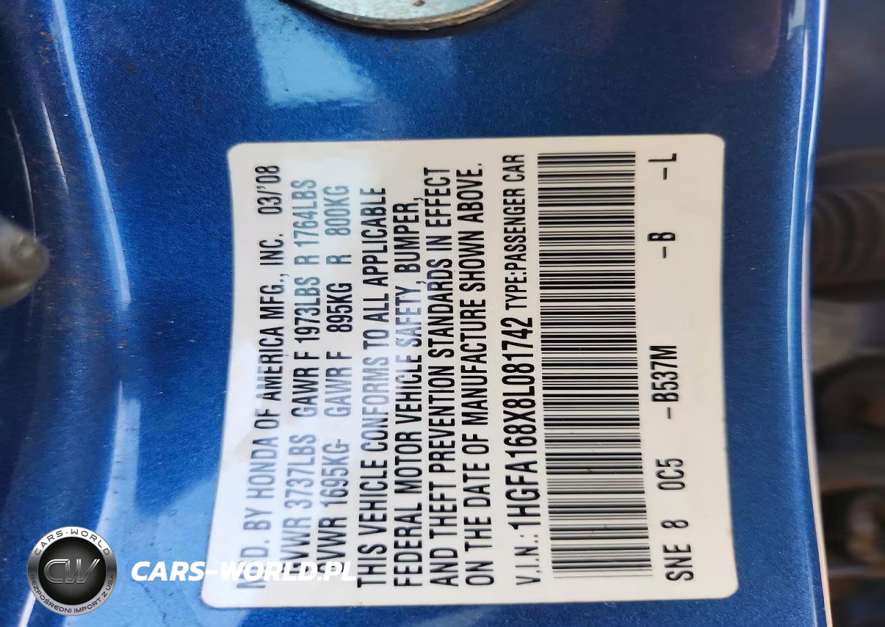 2008 Honda Civic Ex VIN:1HGFA168X8L081742 - 12