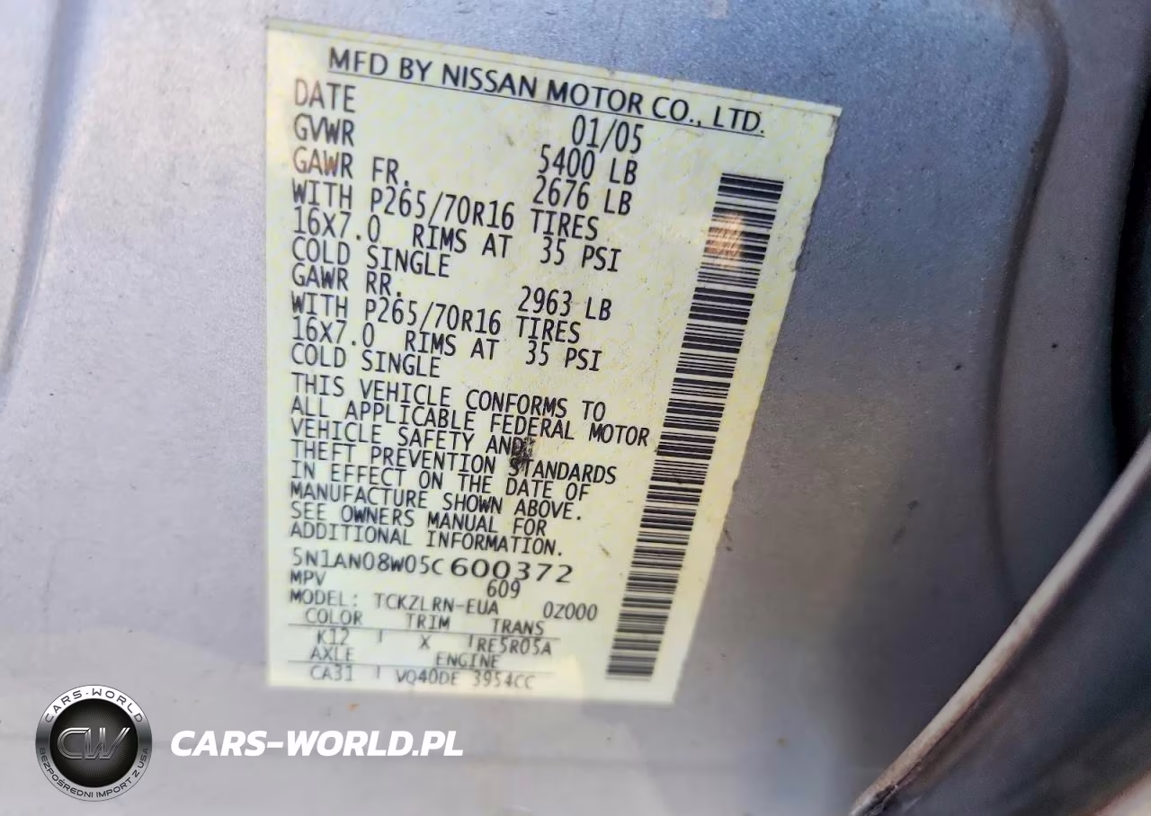 2005 Nissan Xterra S VIN:5N1AN08W05C600372 - 13