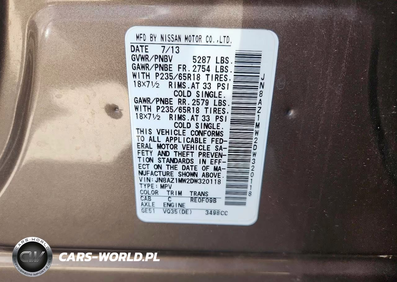 2013 Nissan Murano S VIN:JN8AZ1MW2DW320118 - 13