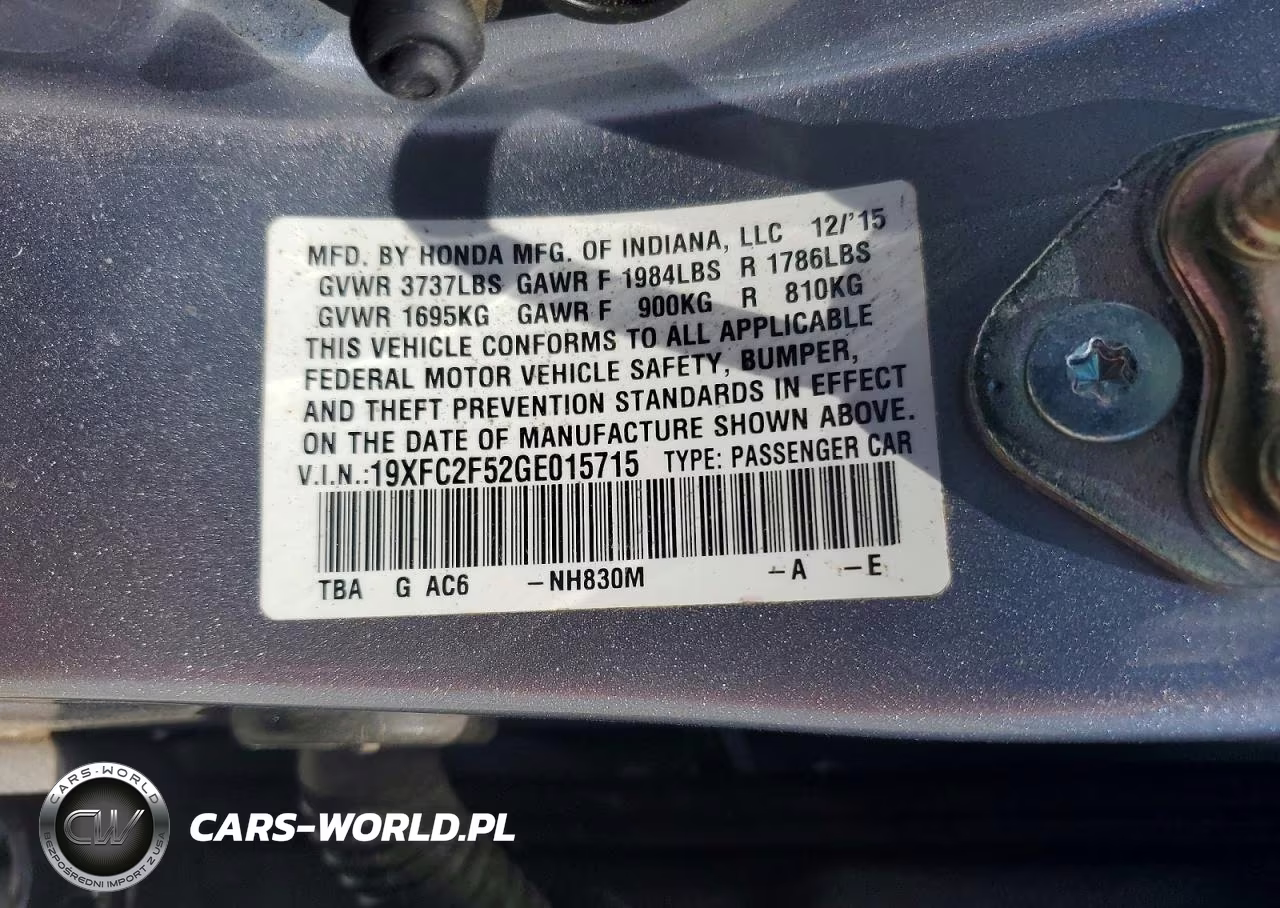 2016 Honda Civic Lx VIN:19XFC2F52GE015715 - 12