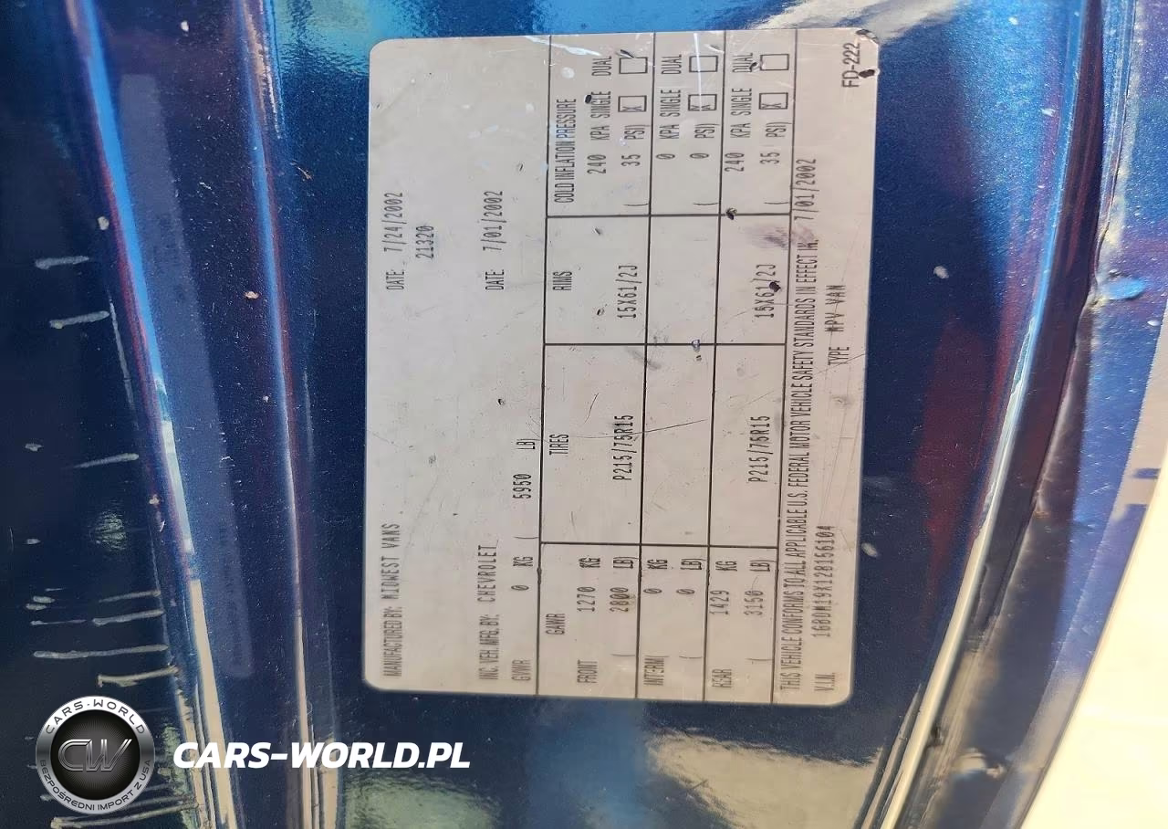2002 Chevrolet Astro VIN:1GBDM19X12B156104 - 13