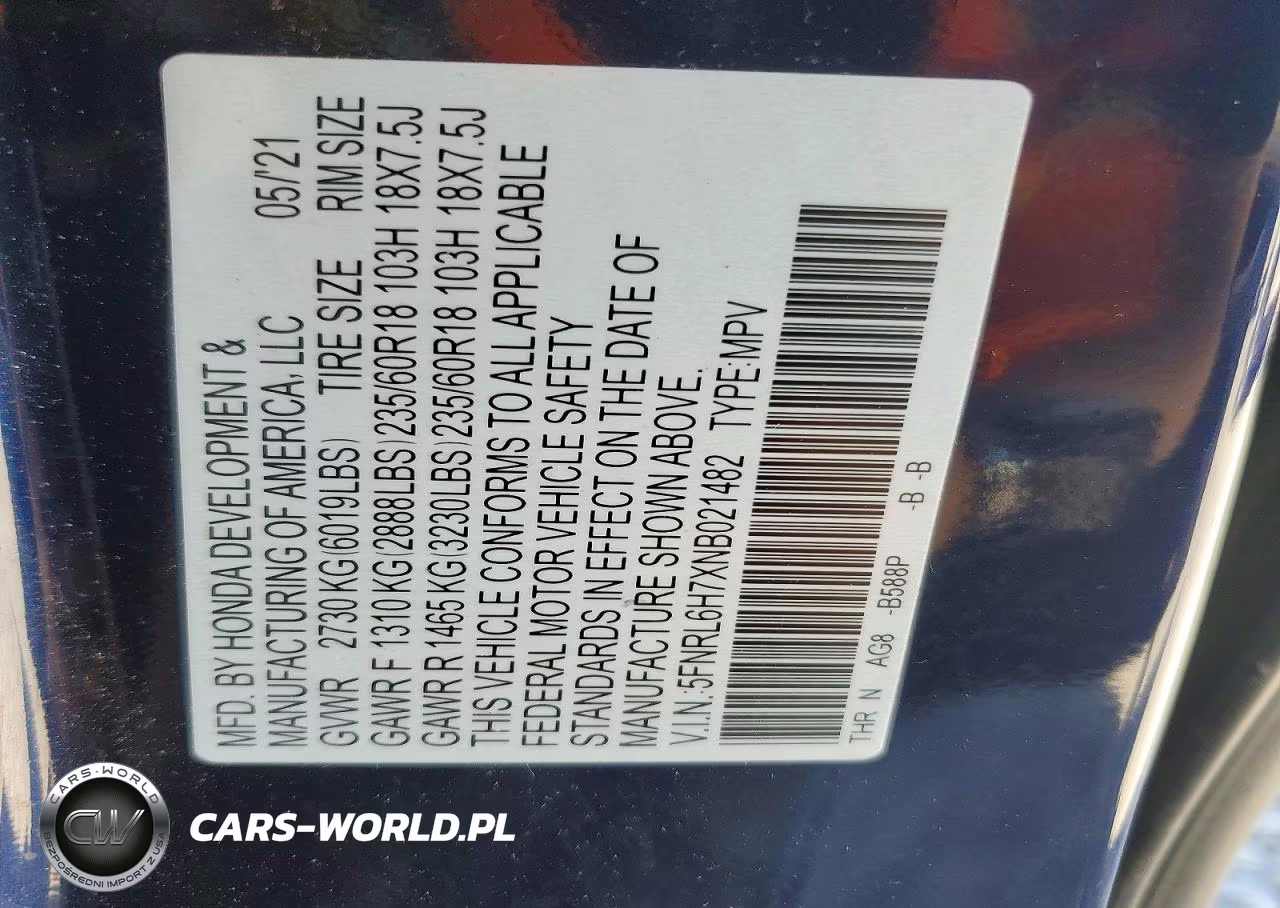 2022 Hond Odyssey VIN:5FNRL6H7XNB021482 - 14
