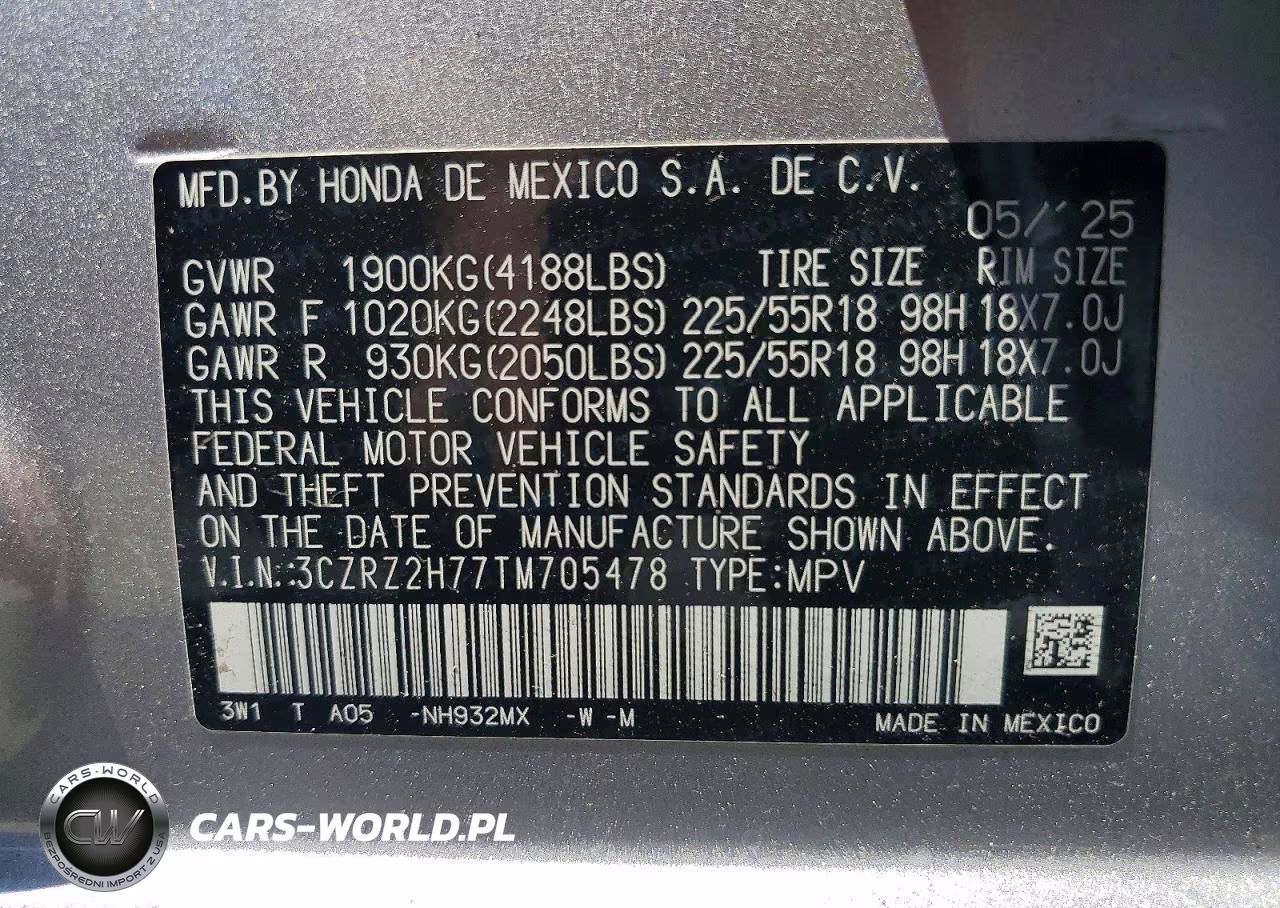 2026 Honda Hr-V Exl VIN:3CZRZ2H77TM705478 - 13