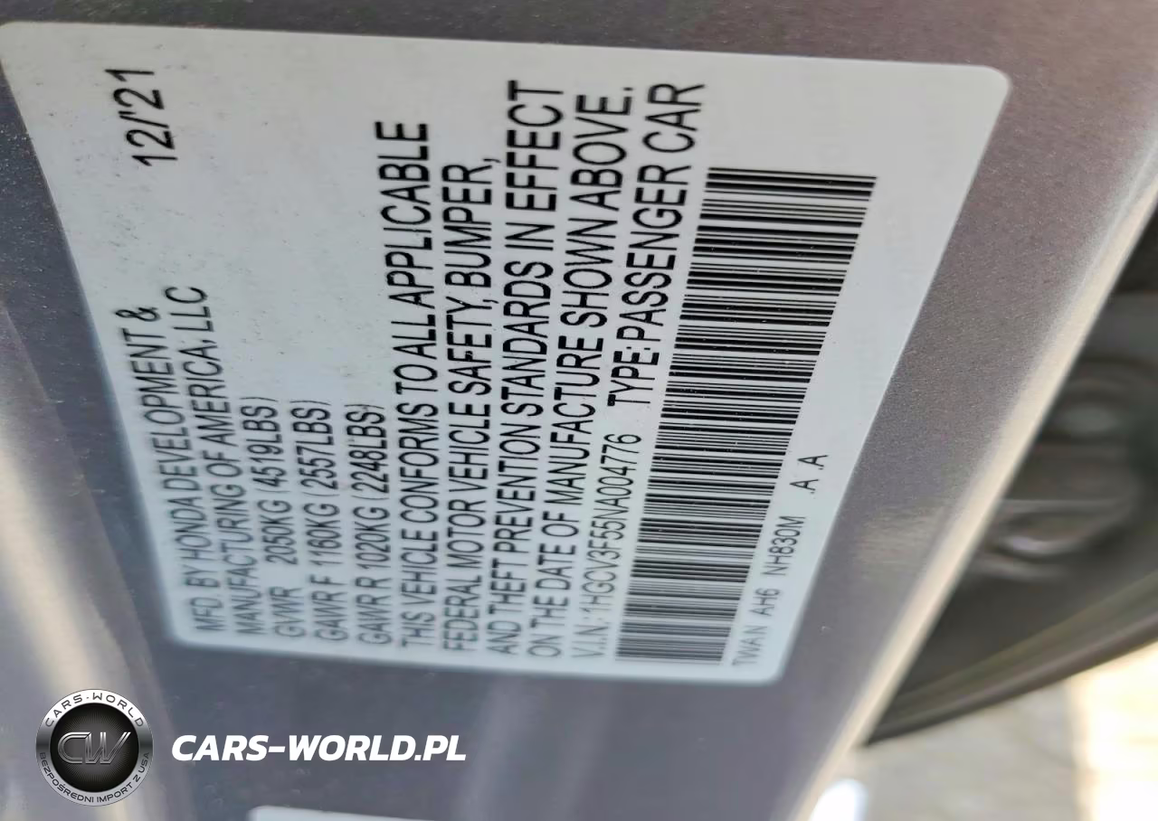 2022 Honda Accord Hybrid Exl VIN:1HGCV3F55NA004776 - 12