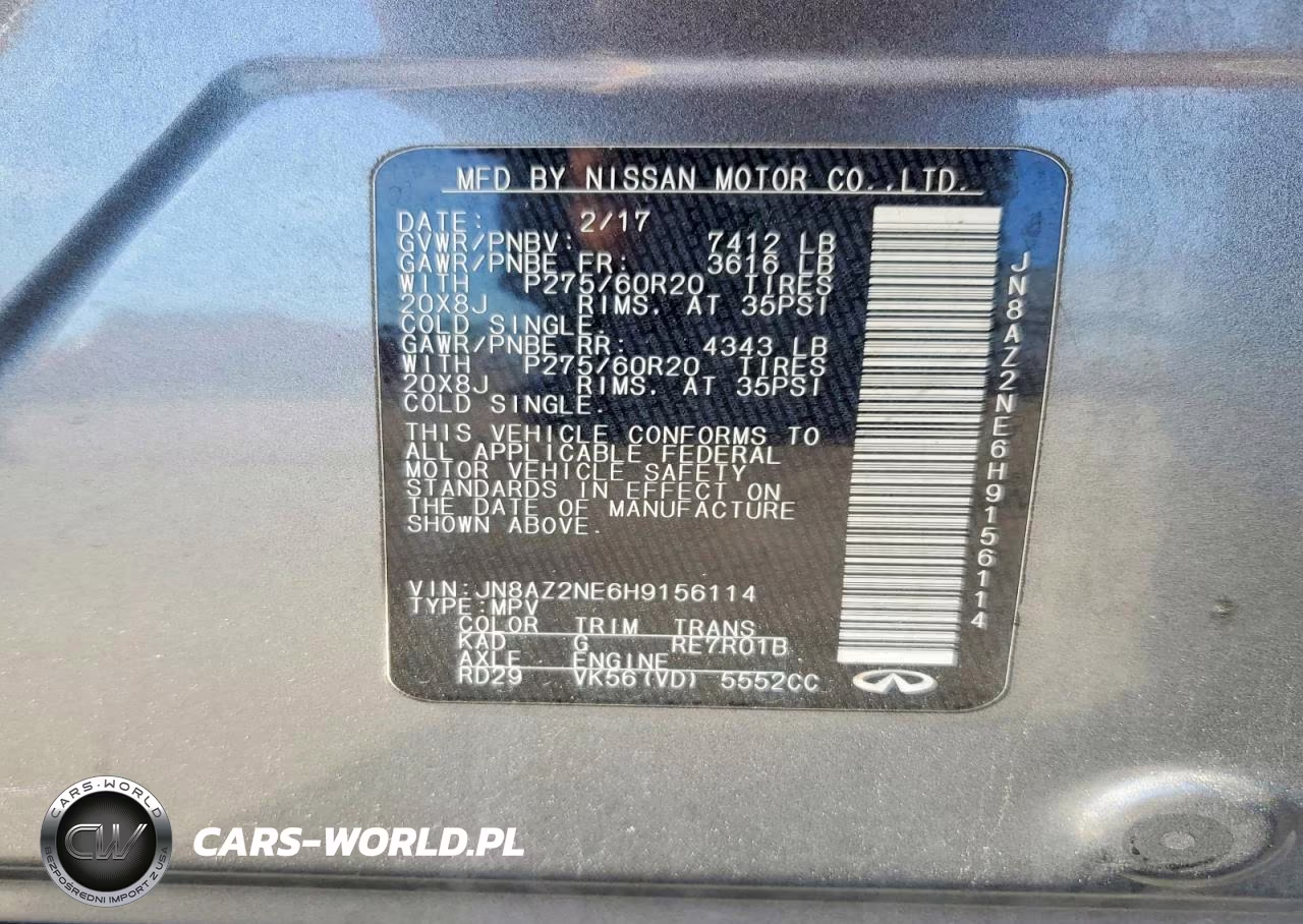 2017 Infiniti Qx80 Base VIN:JN8AZ2NE6H9156114 - 14