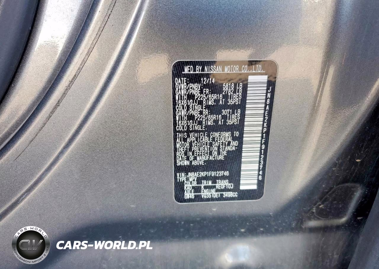 2015 Nissan Quest 3.5 S VIN:JN8AE2KP1F9123746 - 14