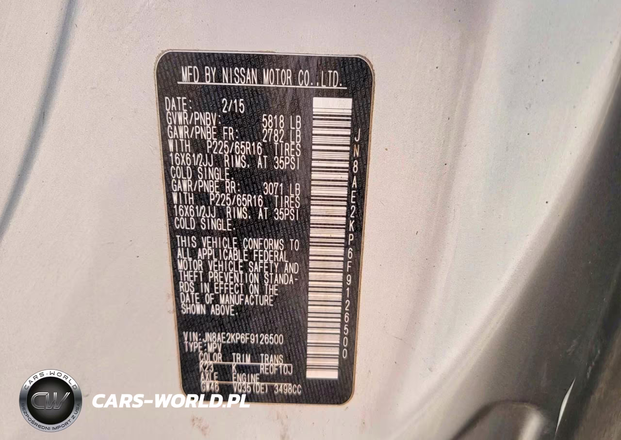 2015 Nissan Quest S VIN:JN8AE2KP6F9126500 - 10