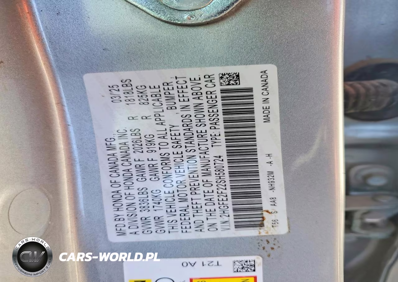 2025 Honda Civic Lx VIN:2HGFE2F22SH580724 - 13