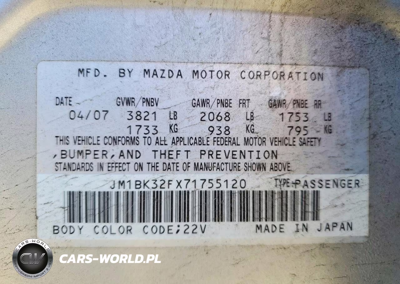 2007 Mazda 3 I VIN:JM1BK32FX71755120 - 12