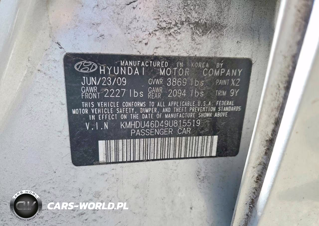 2009 Hyundai Elantra Gls VIN:KMHDU46D49U815519 - 12