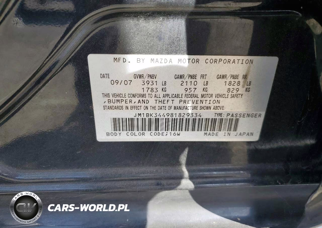 2008 Mazda 3 Hatchback VIN:JM1BK344981829334 - 12