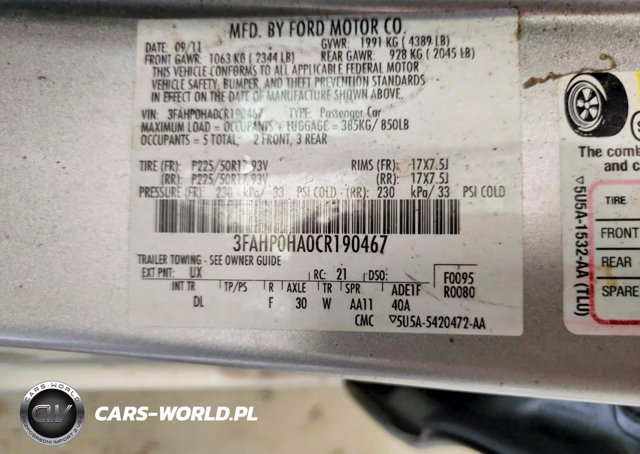 2012 Ford Fusion Se VIN:3FAHP0HA0CR190467 - 13