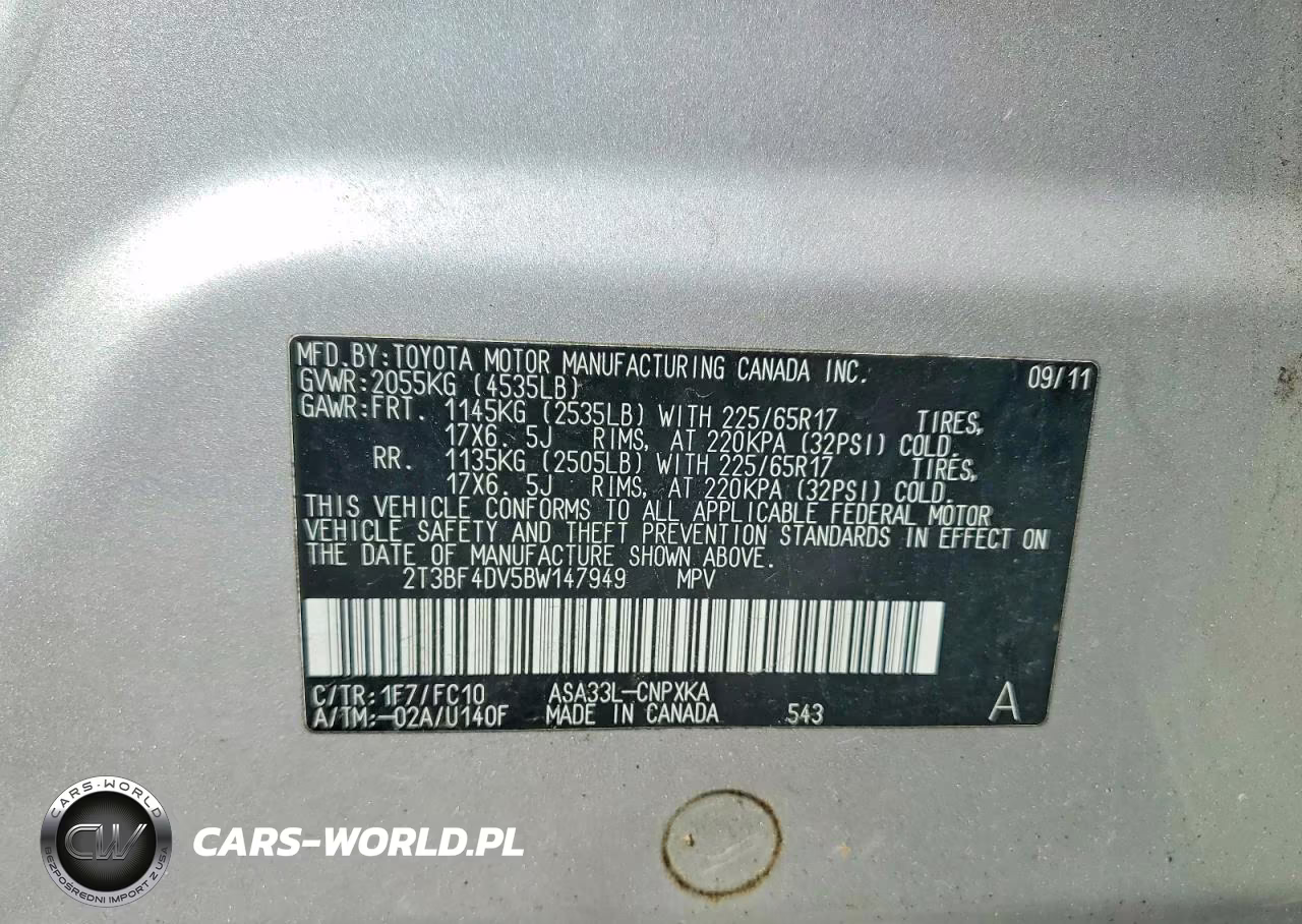 2011 Toyota Rav4 Base VIN:2T3BF4DV5BW147949 - 12