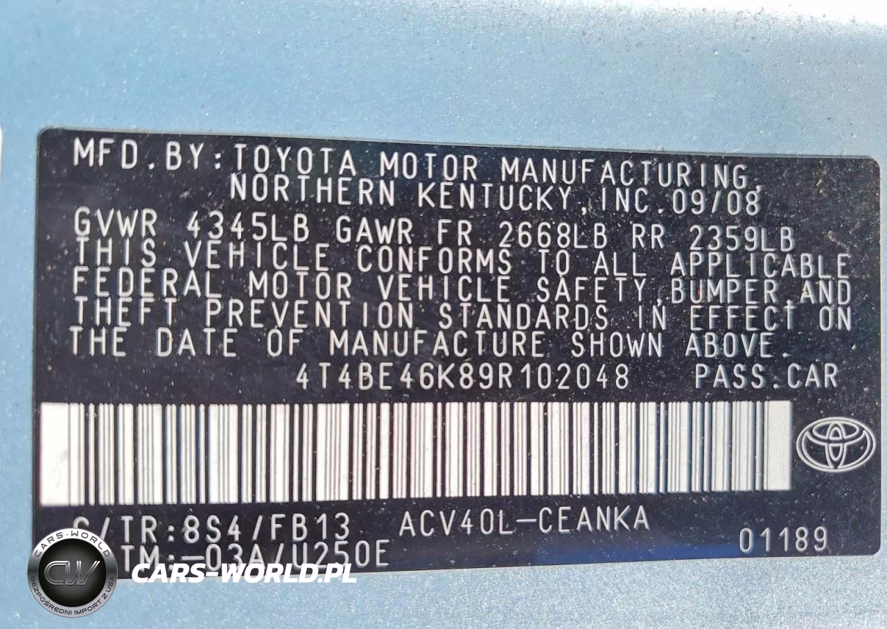 2009 Toyota Camry Le VIN:4T4BE46K89R102048 - 12
