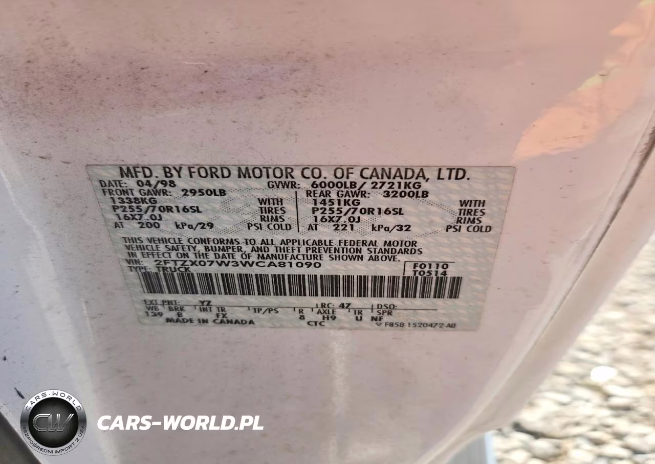 1998 Ford F150 VIN:2FTZX07W3WCA81090 - 12