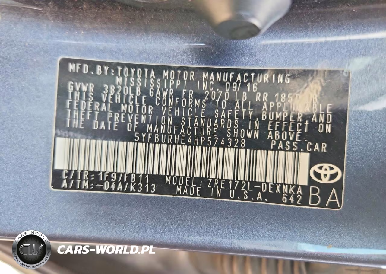 2017 Toyota Corolla Le VIN:5YFBURHE4HP574328 - 12