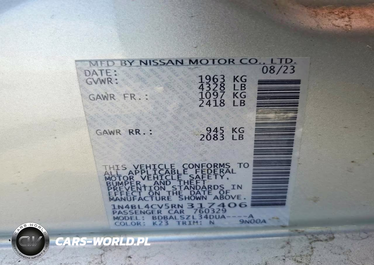 2024 Nissan Altima Sr VIN:1N4BL4CV5RN317406 - 12