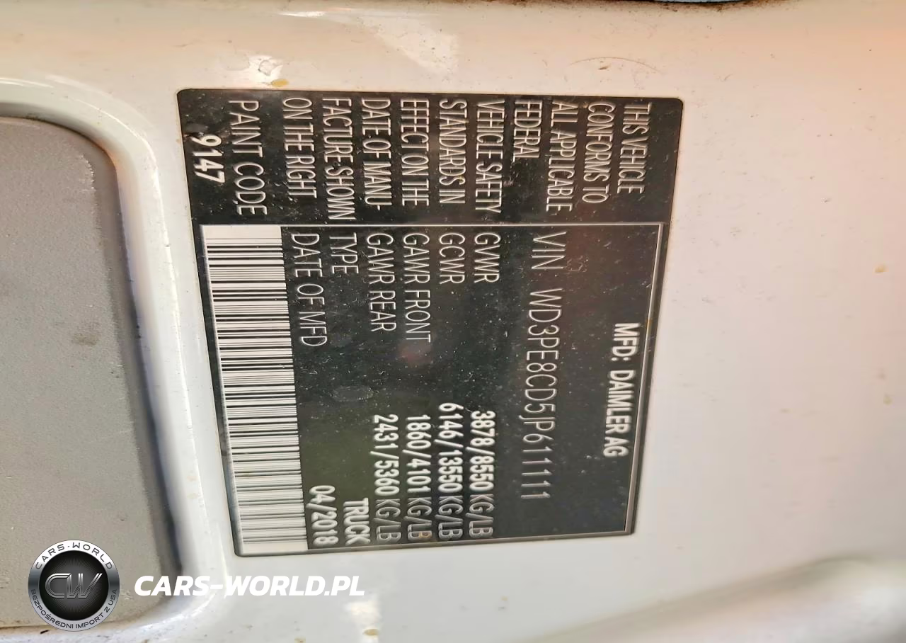 2018 Mercedes-Benz Sprinter 2500 VIN:WD3PE8CD5JP611111 - 13