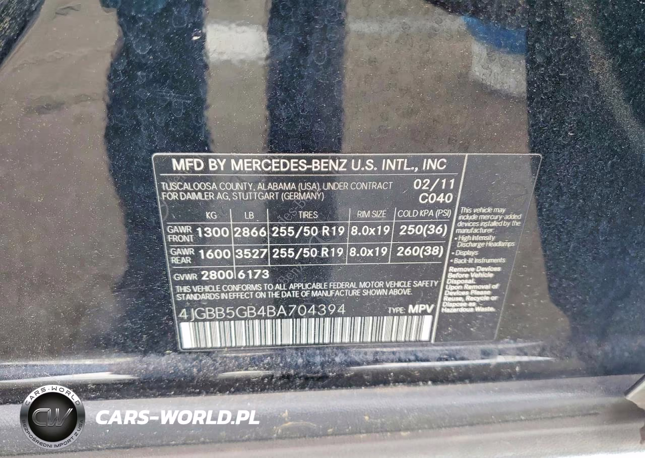 2011 Mercedes-Benz Ml 350 VIN:4JGBB5GB4BA704394 - 13