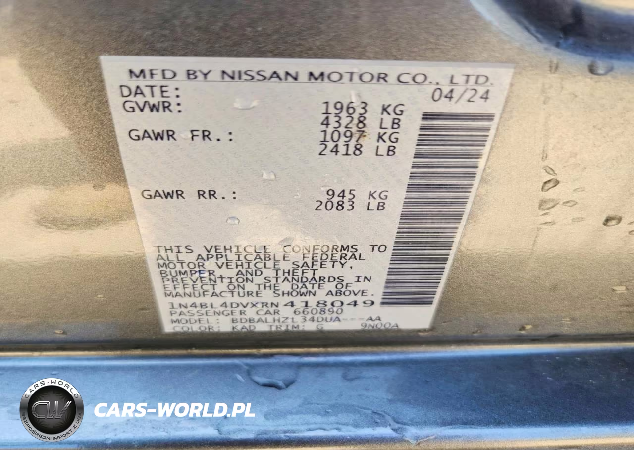 2024 Nissan Altima Sv VIN:1N4BL4DVXRN418049 - 12