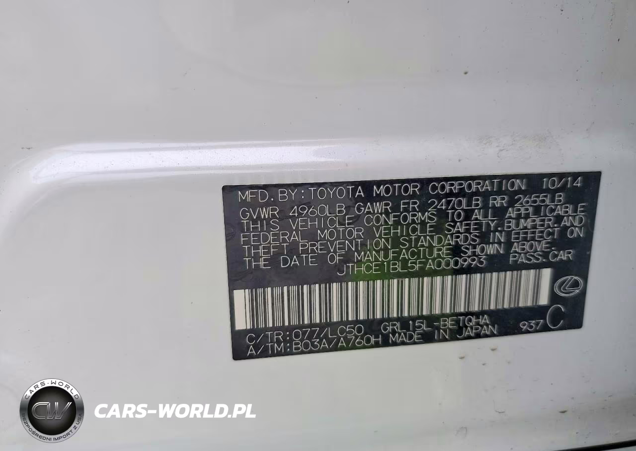 2015 Lexus Gs 350 VIN:JTHCE1BL5FA000993 - 12