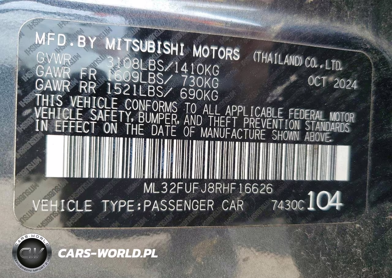 2024 Mitsubishi Mirage G4 Es VIN:ML32FUFJ8RHF16626 - 12