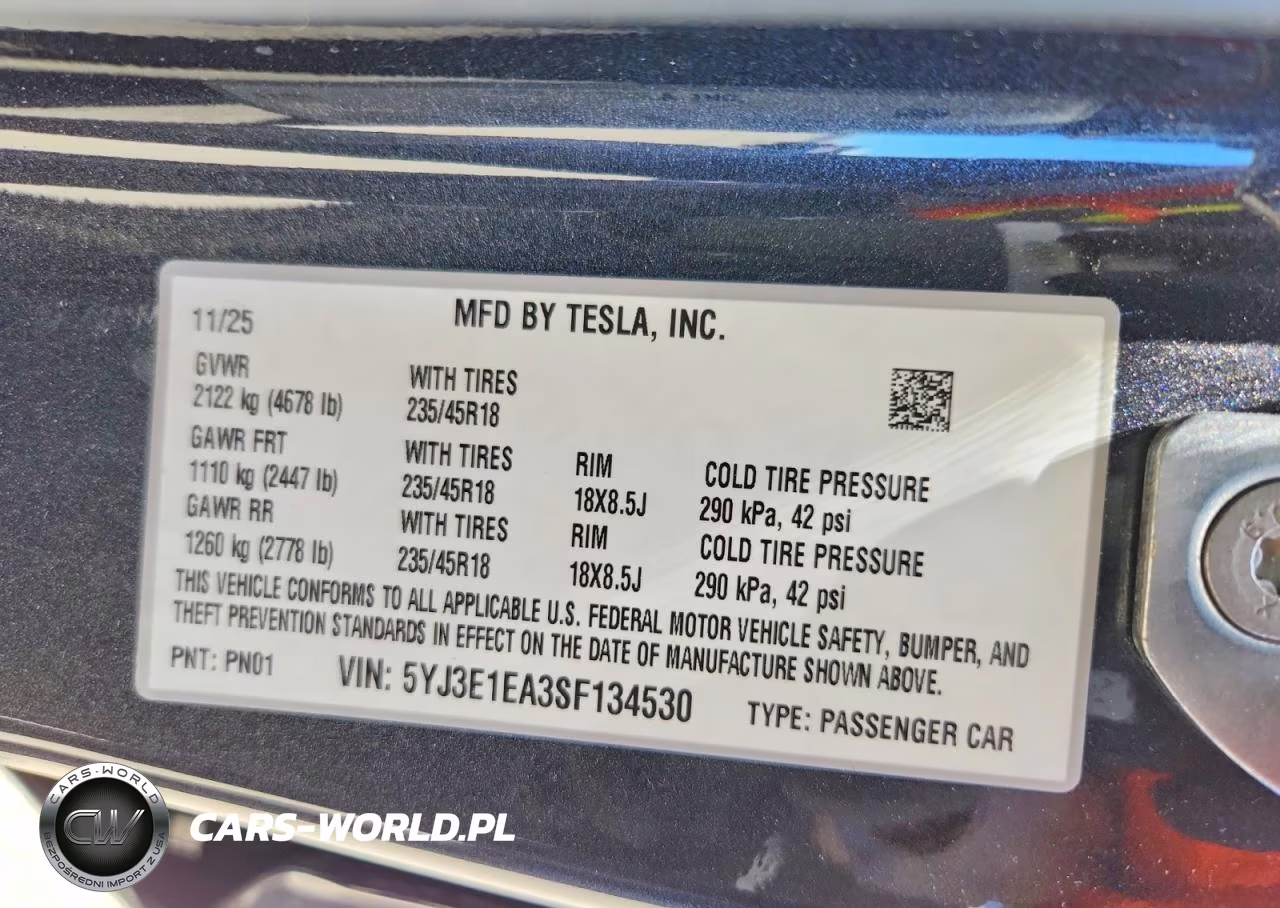2025 Tesla Model 3 VIN:5YJ3E1EA3SF134530 - 12