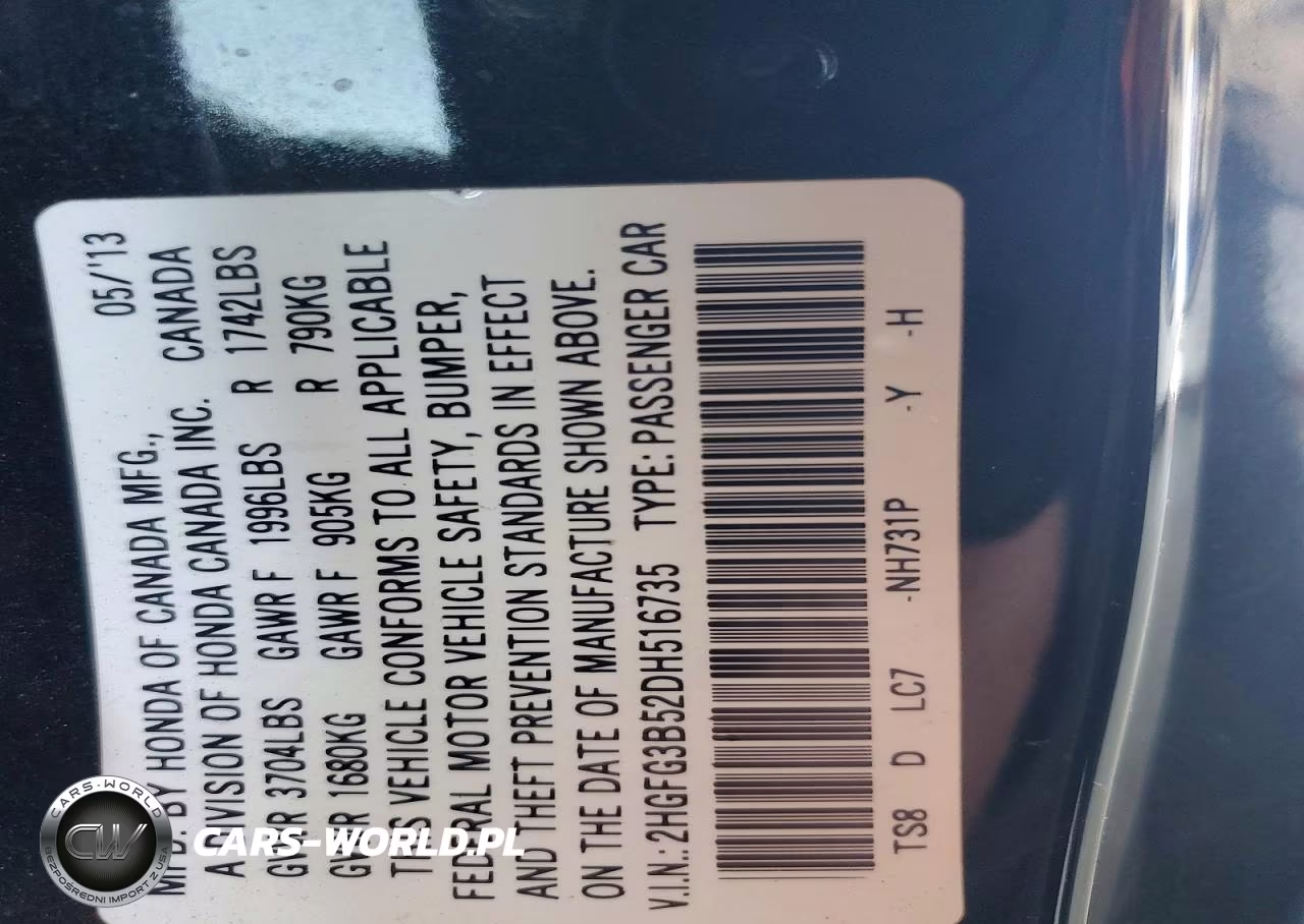 2013 Honda Civic Lx VIN:2HGFG3B52DH516735 - 12