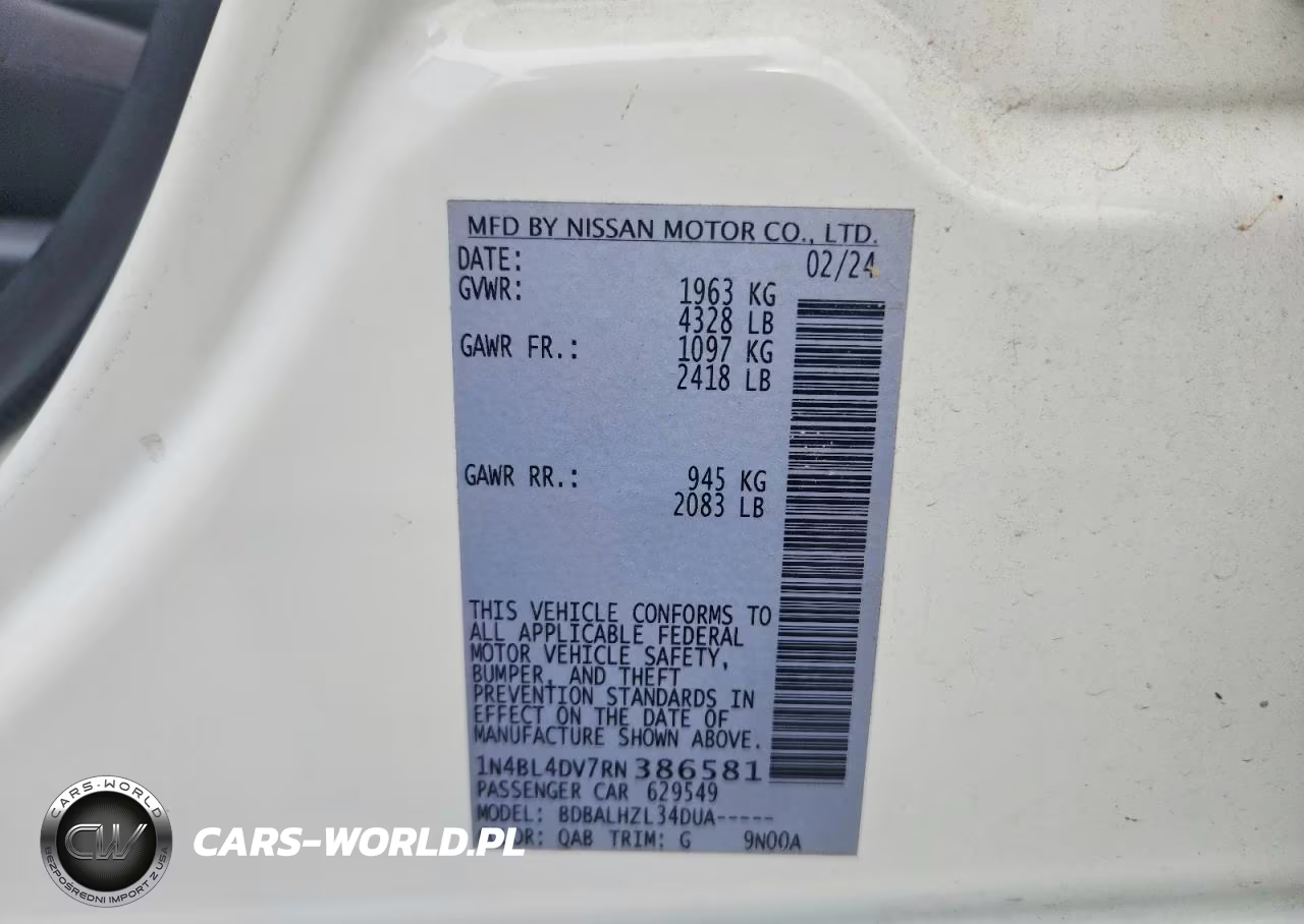 2024 Nissan Altima Sv VIN:1N4BL4DV7RN386581 - 12