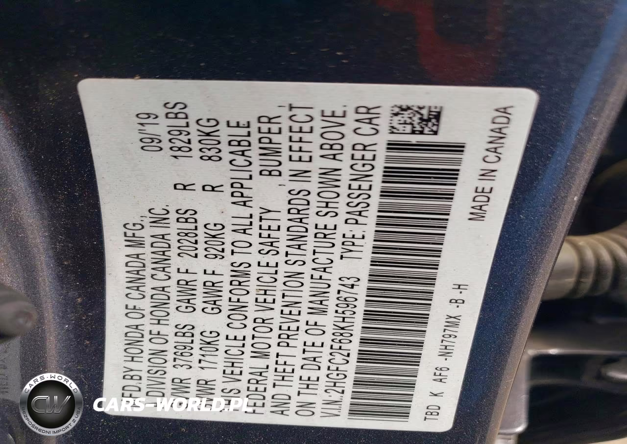 2019 Honda Civic Lx VIN:2HGFC2F68KH596743 - 12