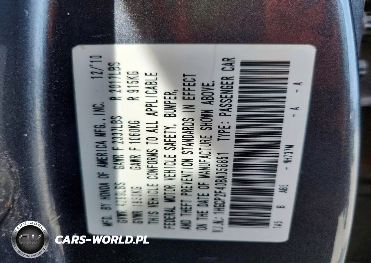 2011 Honda Accord Lxp VIN:1HGCP2F40BA058851 - 13