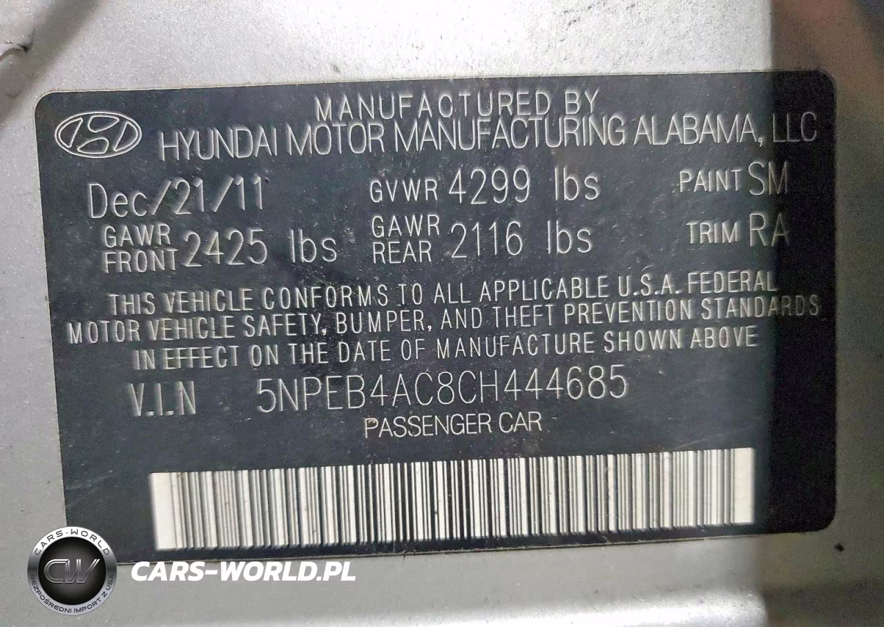 2012 Hyundai Sonata Gls VIN:5NPEB4AC8CH444685 - 12