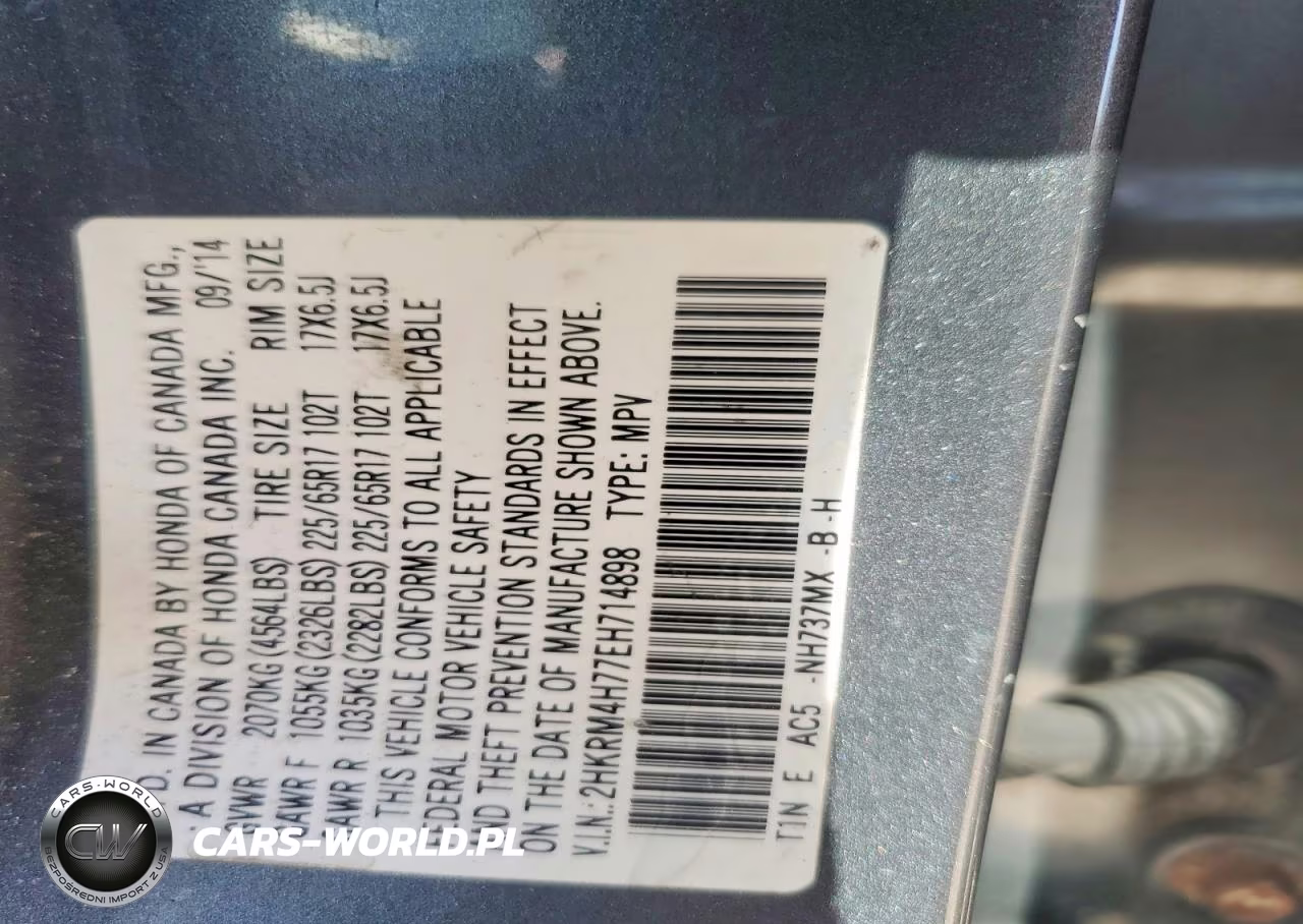 2014 Honda Cr-V Exl VIN:2HKRM4H77EH714898 - 14
