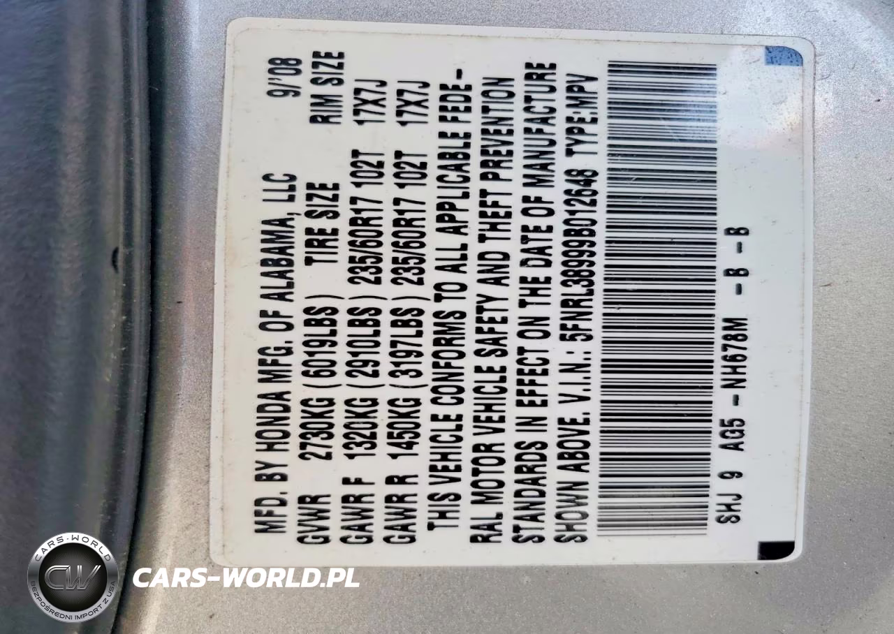 2009 Honda Odyssey Touring VIN:5FNRL38999B012648 - 14