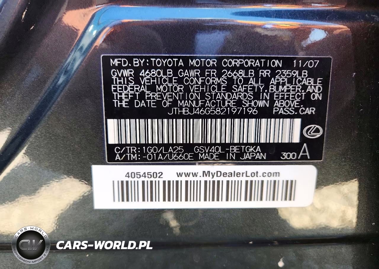 2008 Lexus Es 350 VIN:JTHBJ46G582197196 - 12