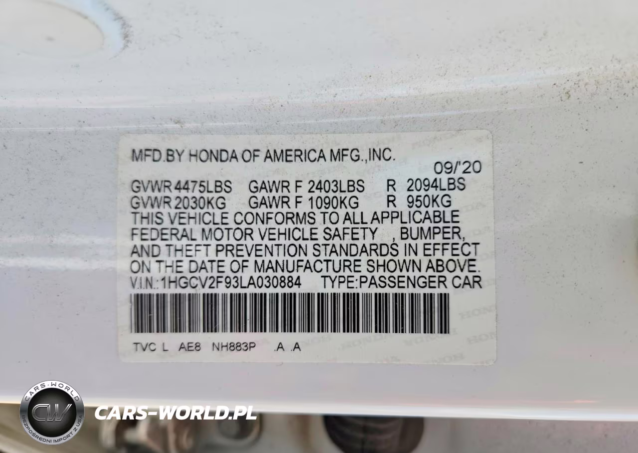 2020 Honda Accord Touring VIN:1HGCV2F93LA030884 - 12
