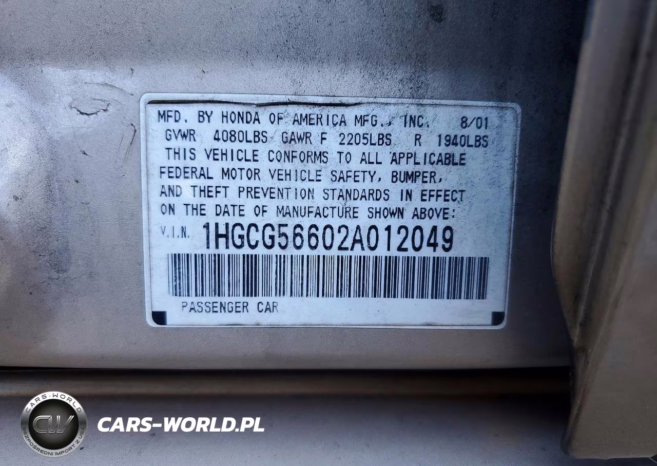2002 Honda Accord Ex VIN:1HGCG56602A012049 - 12